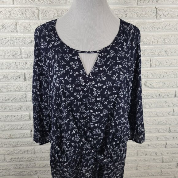 Skies Are Blue Womens Top 1X Plus 3/4 Sleeve Blue Floral Sash Keyhole FLO133E - Picture 3 of 10
